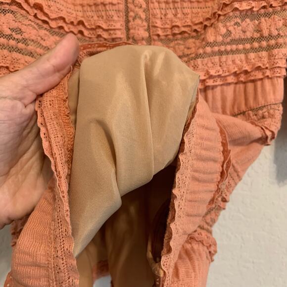 Cinq `a Sept Solene Peach Lace Off the Shoulder Ruffle Sleeve Blouse - Picture 5 of 8